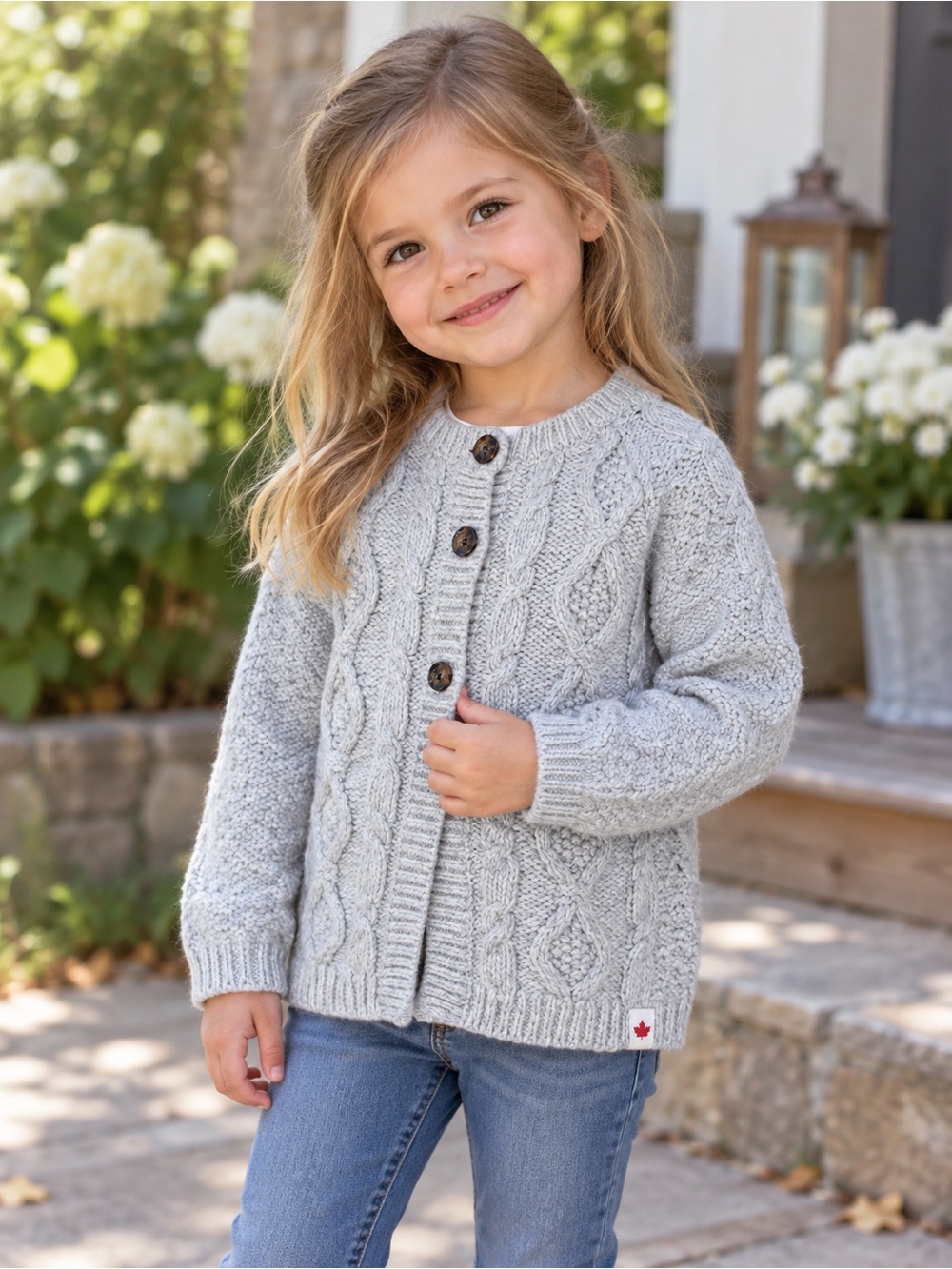 Canadiana Grey Cable Knit Cardigan Sweater | Size 4T
